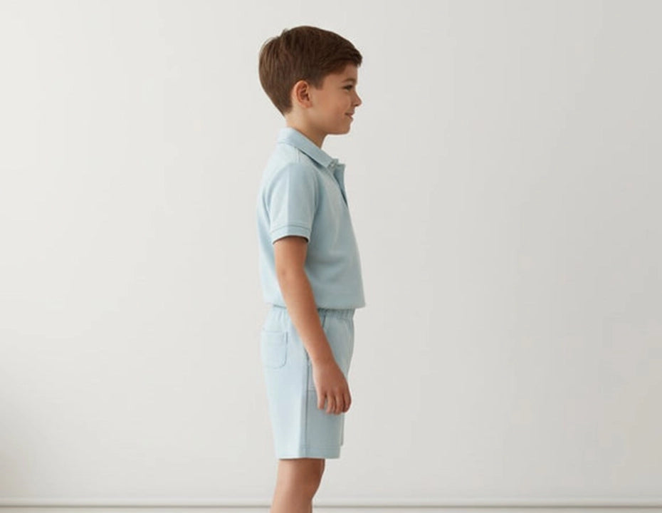 Kids Sky Blue Polo & Shorts Set with Rainbow Patch