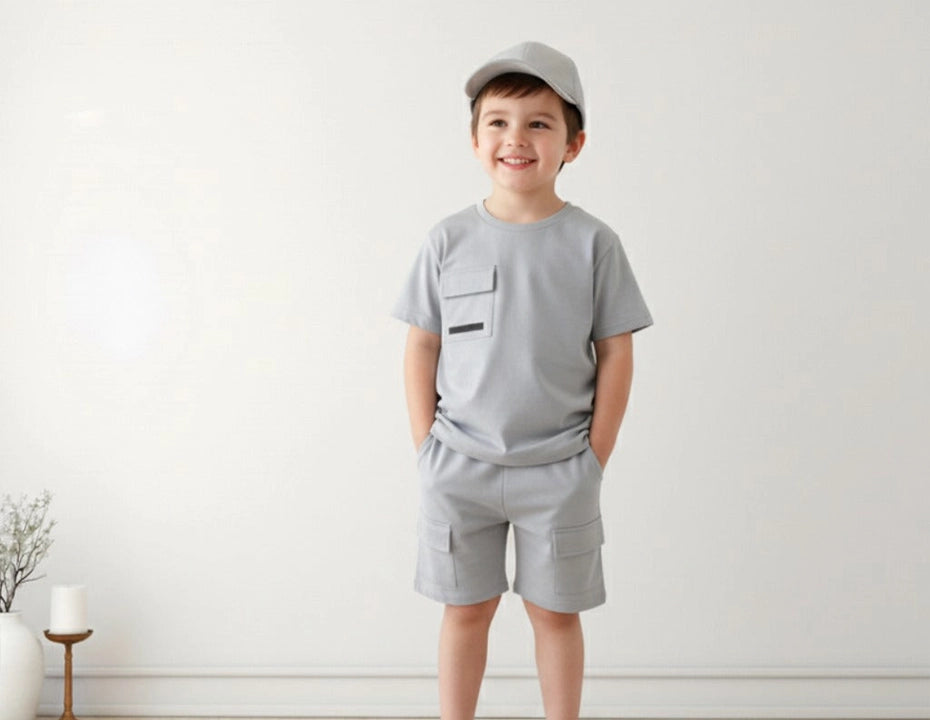 Kids Light Grey Pocket Shorts Set