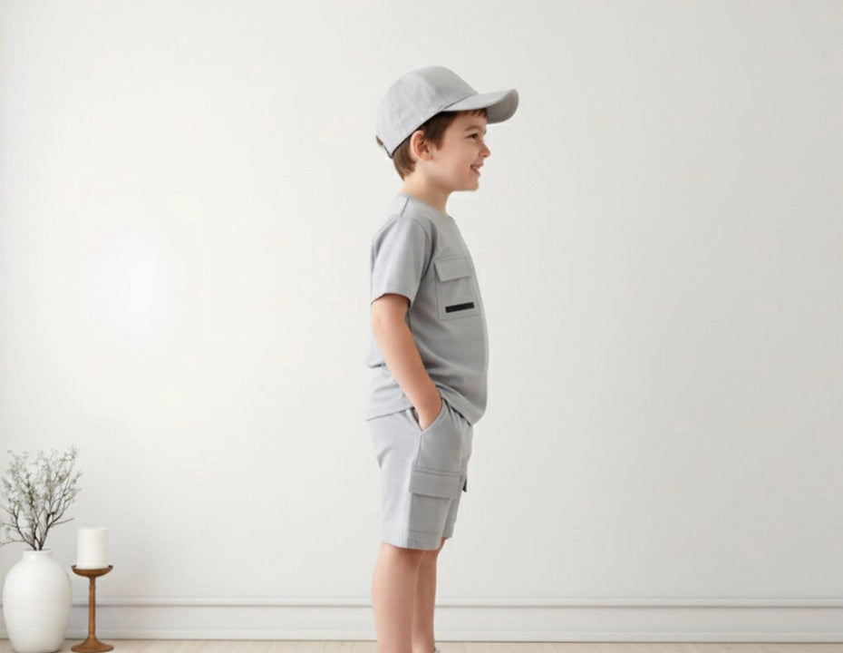 Kids Light Grey Pocket Shorts Set