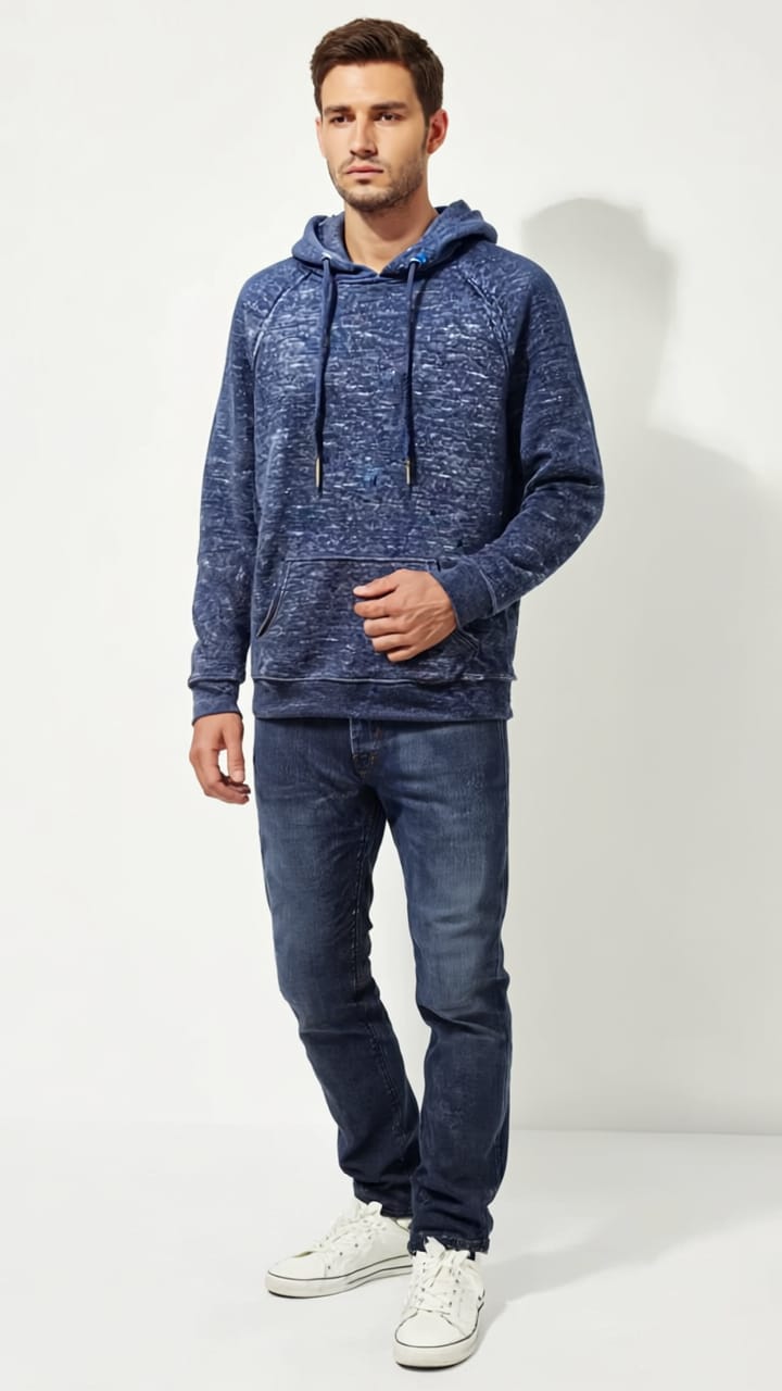 Heather Dark Navy Textured Hoodie